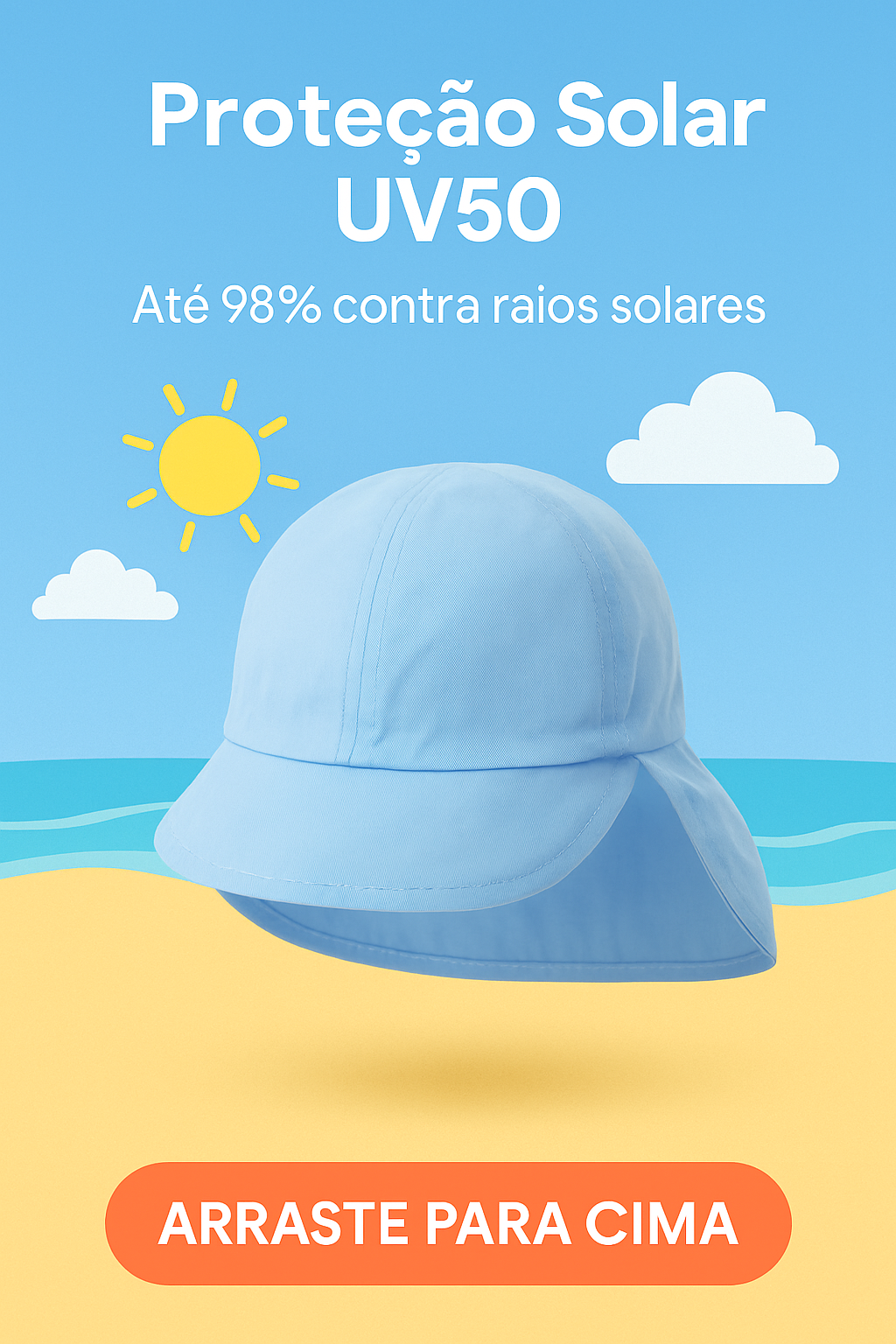 Chapéu Boné Bebê Infantil Praia Proteção Solar UV50+ Menino Menina Piscina Pescoço Nuca Sol Aba
