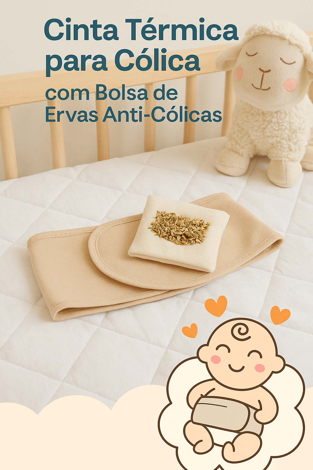 Cinta Térmica para Cólicas de Bebê com Bolsa com Ervas Anti-cólica.