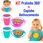 Pratinho 360° e Copo com alças antivazamento sem bico para crianças pequenas.