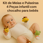 Kit de Meias e Pulseiras 4 Peças infantil com chocalho para bebês.