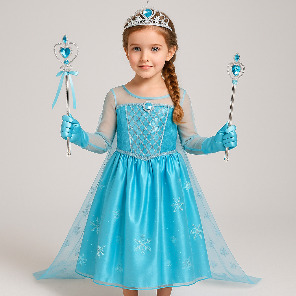 Fantasia Vestido Infantil Elsa Frozen Com Capa E Acessórios para Meninas