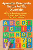 Alfabeto Gigante Encaixe Números, Letras Ilustrado em MDF 2X1