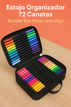 Estojo 72 Canetas Escolar Box Nylon Com Alça Feminino/Masculino Organizador Com Divisórias Zíper Infantil