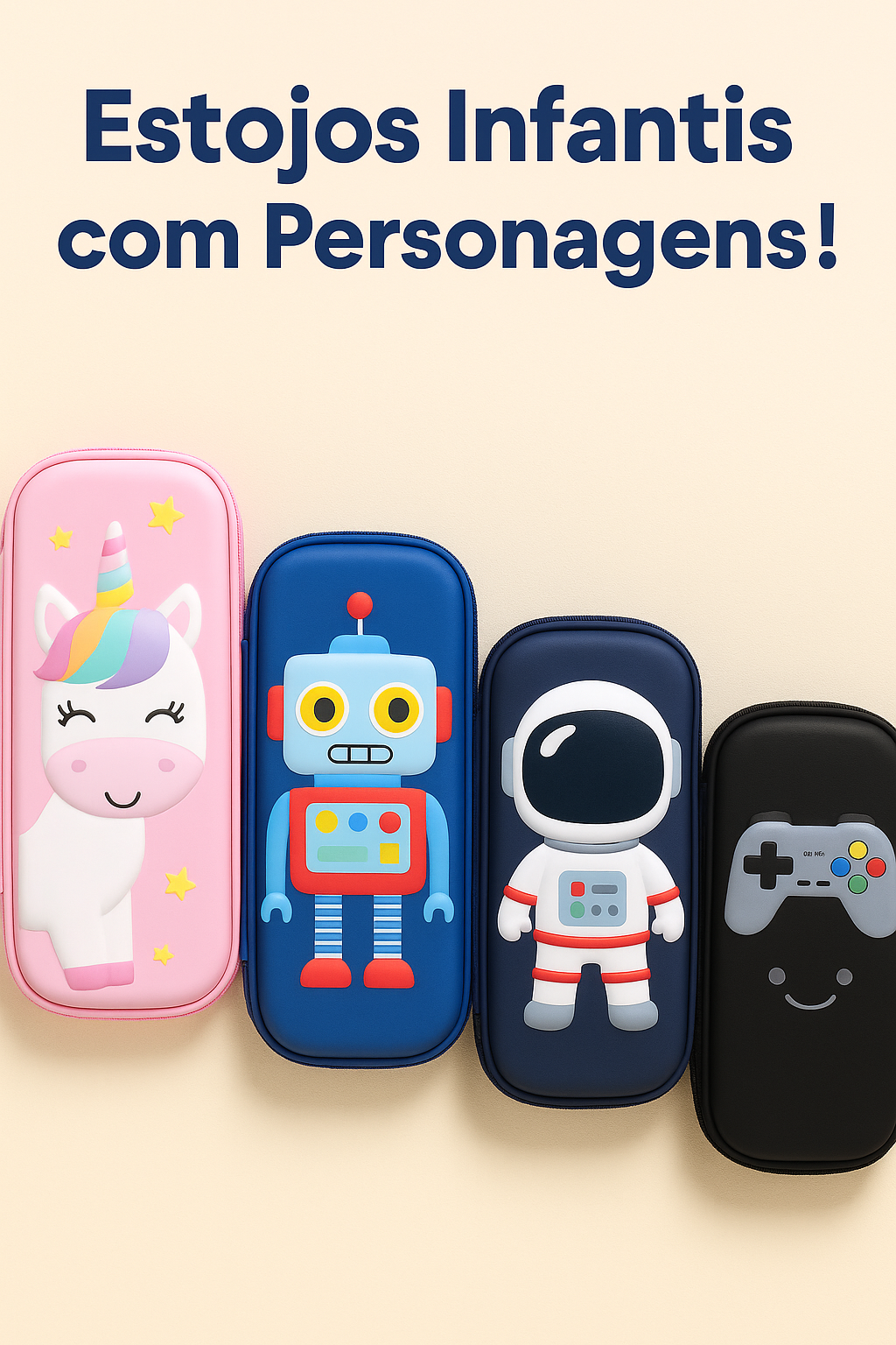 Estojo De Lápis Infantil Com Desenho temáticos para Meninos e Meninas 3D Escolar Multiuso