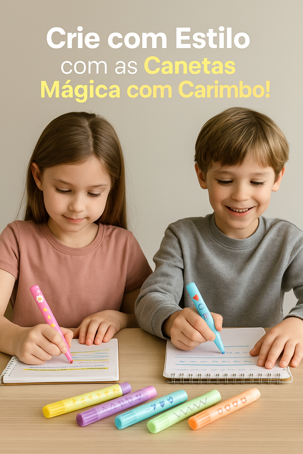 Canetas Marcadores de Texto Mágicas com Carimbo de linhas e Desenhos Criativos.