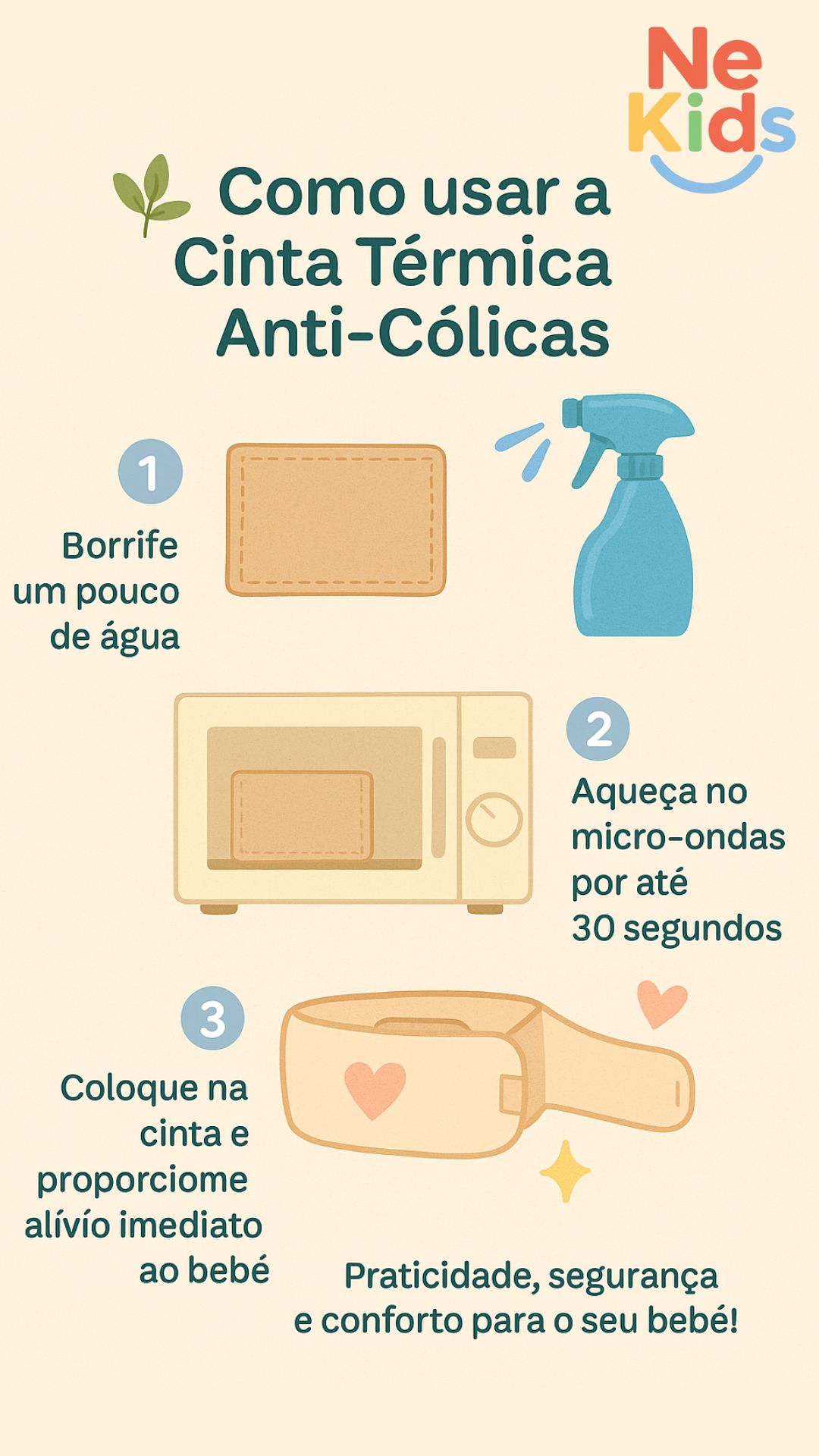 Cinta Térmica para Cólicas de Bebê com Bolsa com Ervas Anti-cólica.