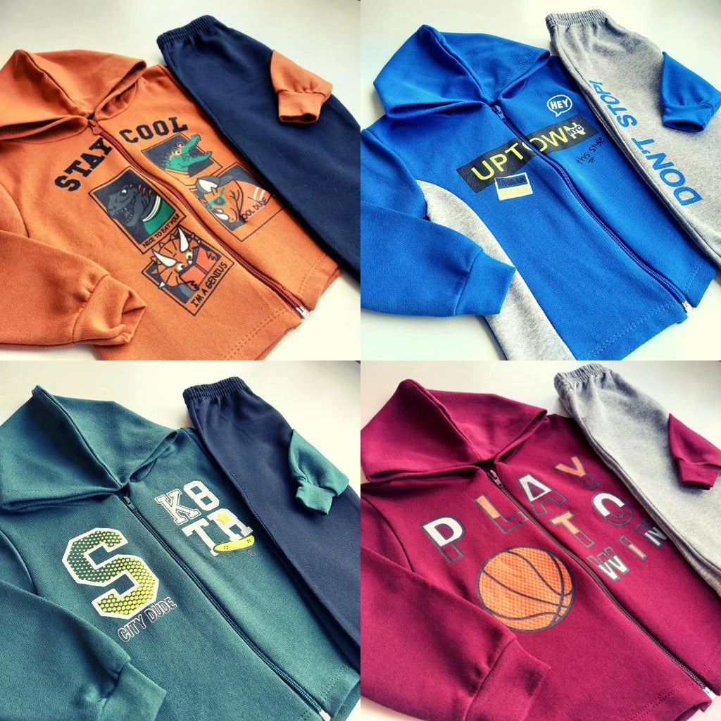 Kit 4 Peças Conjunto Moletom Infantil Menino Inverno 1 ao 16 Com Capuz e Zíper Pronta Entrega