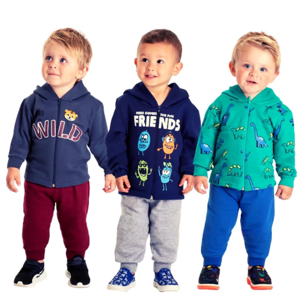 Kit 4 Peças Conjunto Moletom Infantil Menino Inverno 1 ao 16 Com Capuz e Zíper Pronta Entrega