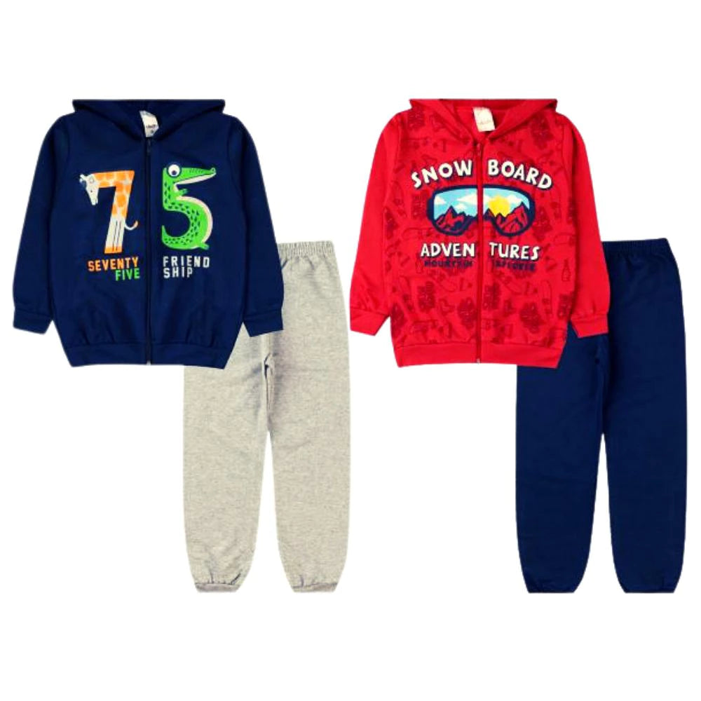 Kit 4 Peças Conjunto Moletom Infantil Menino Inverno 1 ao 16 Com Capuz e Zíper Pronta Entrega