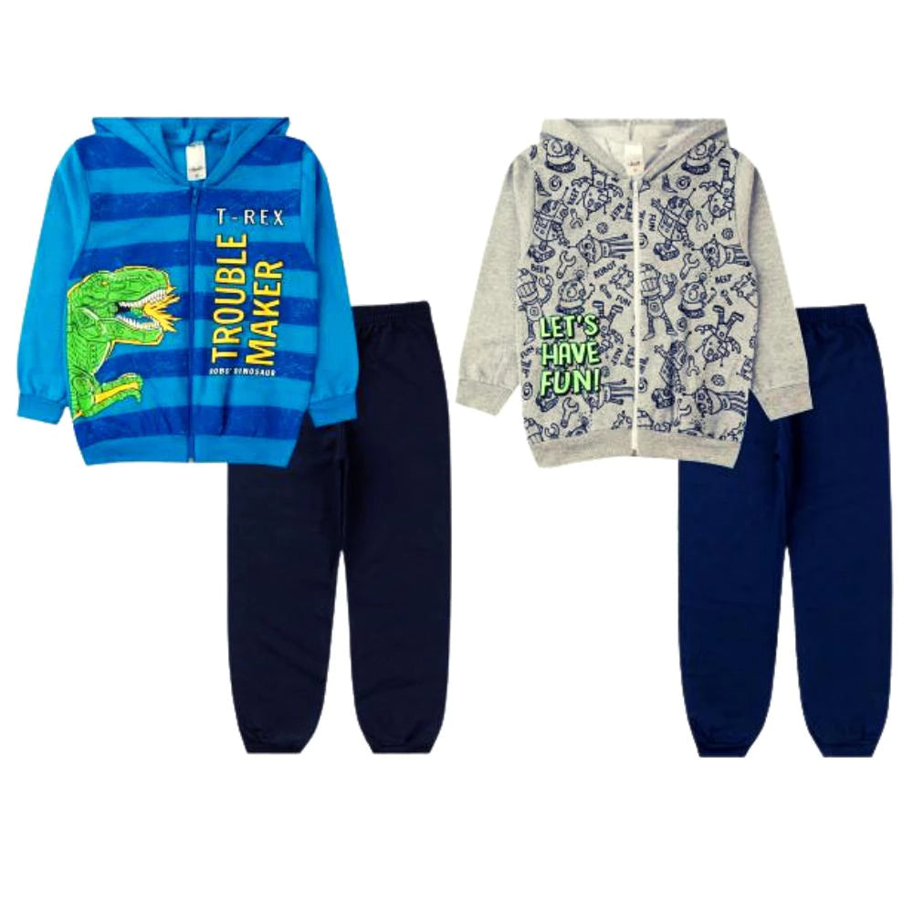 Kit 4 Peças Conjunto Moletom Infantil Menino Inverno 1 ao 16 Com Capuz e Zíper Pronta Entrega