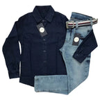 Conjunto Juvenil Jeans Menino Calça jeans + Camisa Jeans