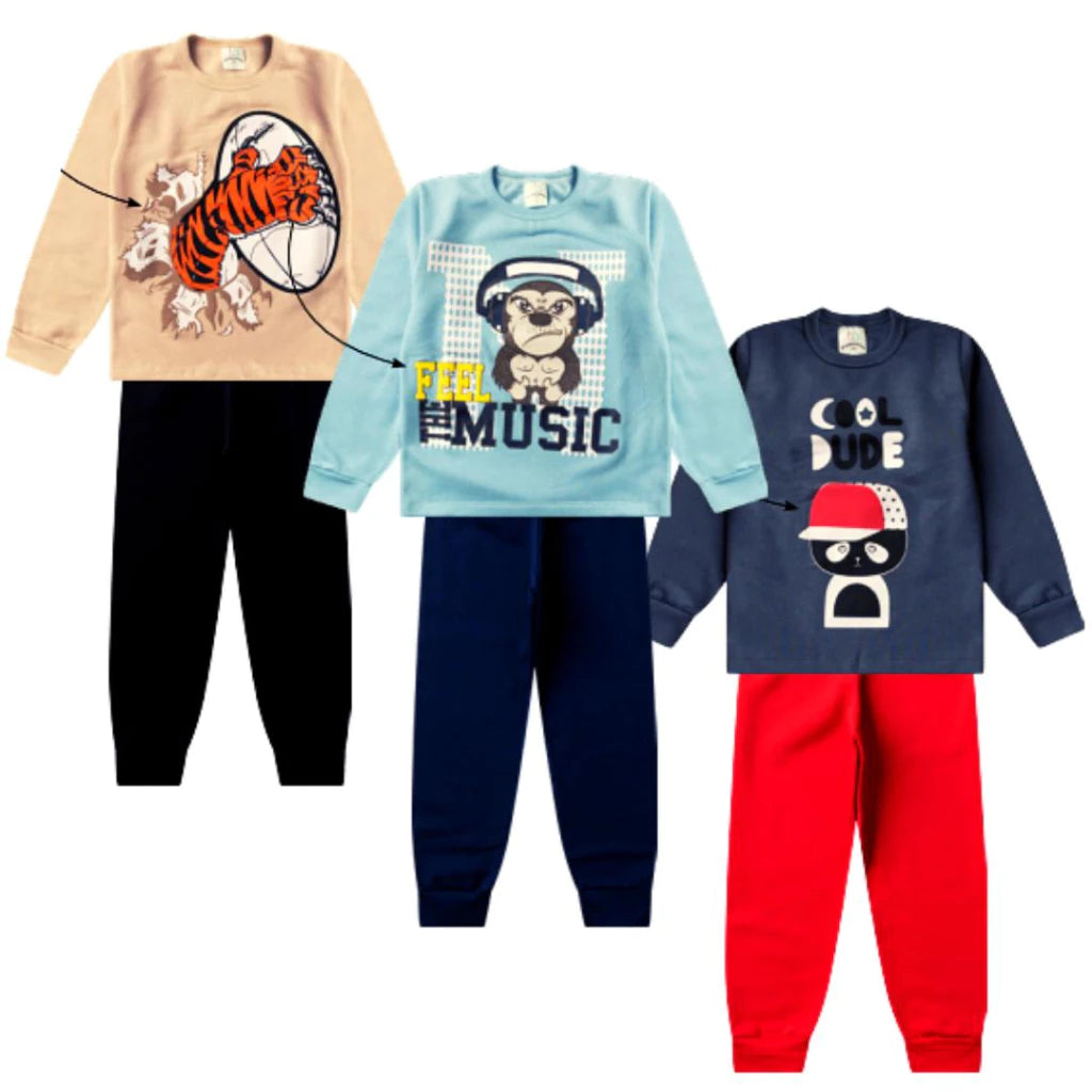 Kit 6 Peças Conjunto Moletom Infantil Menino 1 ao 14 Masculino Inverno Manga Longa Pronta Entrega