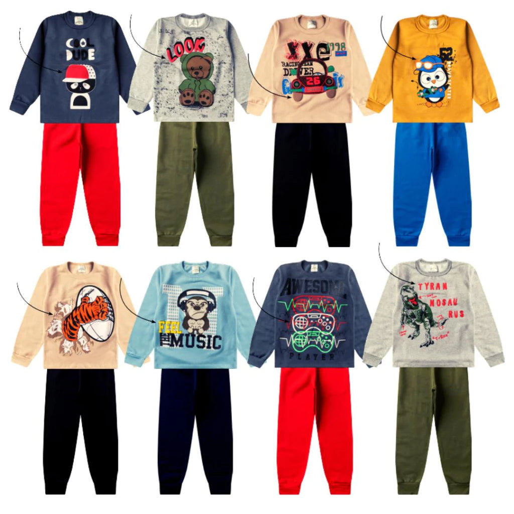 Kit 6 Peças Conjunto Moletom Infantil Menino 1 ao 14 Masculino Inverno Manga Longa Pronta Entrega