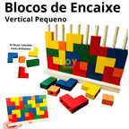 Blocos Verticais Tetris Toy Trade - 25 Peças de Madeira Coloridas Jogo de Encaixe Educativo Infantil