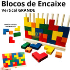 Blocos Verticais Tetris Toy Trade - 25 Peças de Madeira Coloridas Jogo de Encaixe Educativo Infantil