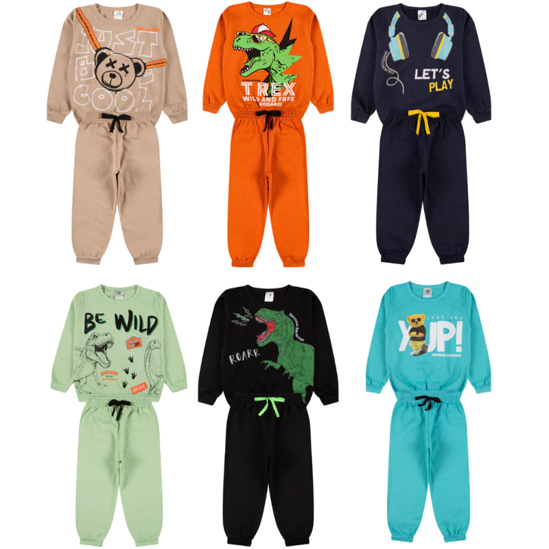 Kit Sortido 6 Peças de Roupas Masculino Infantil Inverno – 3 blusas casacos + 3 calças de 6 meses a 7 anos – Kit 3 Conjuntos