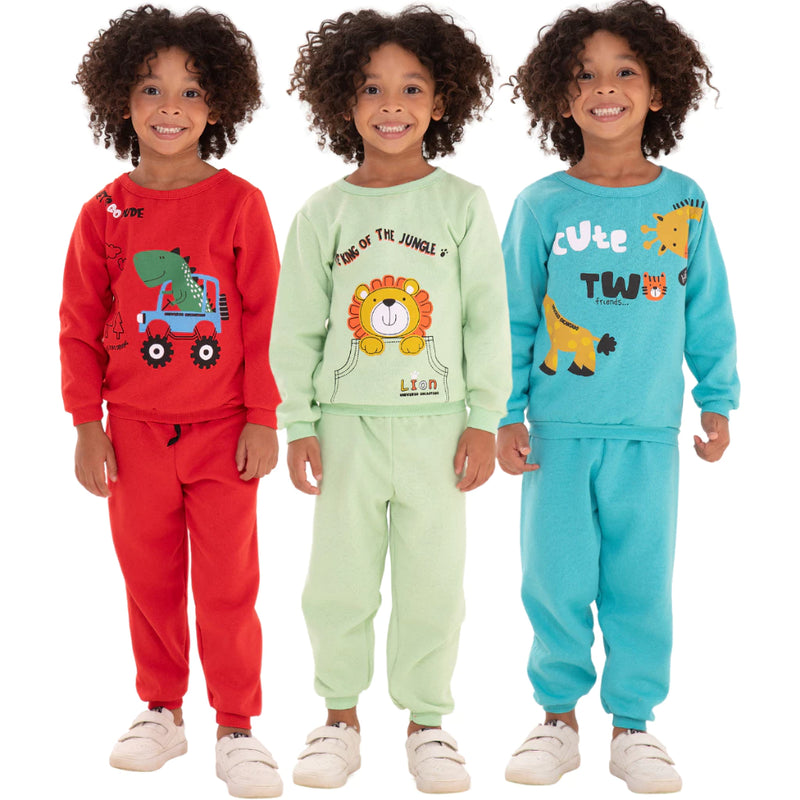 Kit Sortido 6 Peças de Roupas Masculino Infantil Inverno – 3 blusas casacos + 3 calças de 6 meses a 7 anos – Kit 3 Conjuntos
