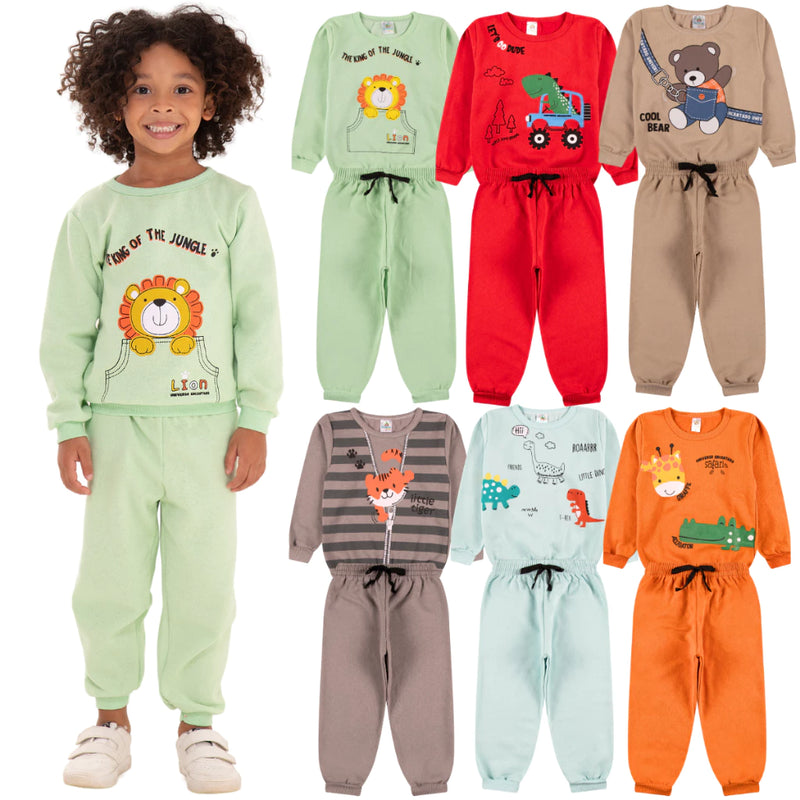 Kit Sortido 6 Peças de Roupas Masculino Infantil Inverno – 3 blusas casacos + 3 calças de 6 meses a 7 anos – Kit 3 Conjuntos