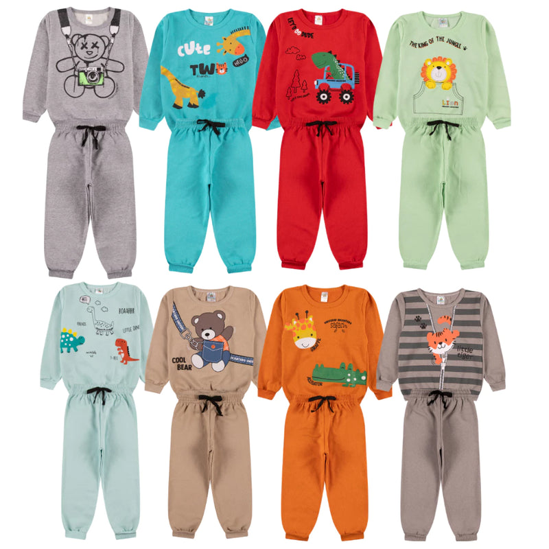 Kit Sortido 6 Peças de Roupas Masculino Infantil Inverno – 3 blusas casacos + 3 calças de 6 meses a 7 anos – Kit 3 Conjuntos
