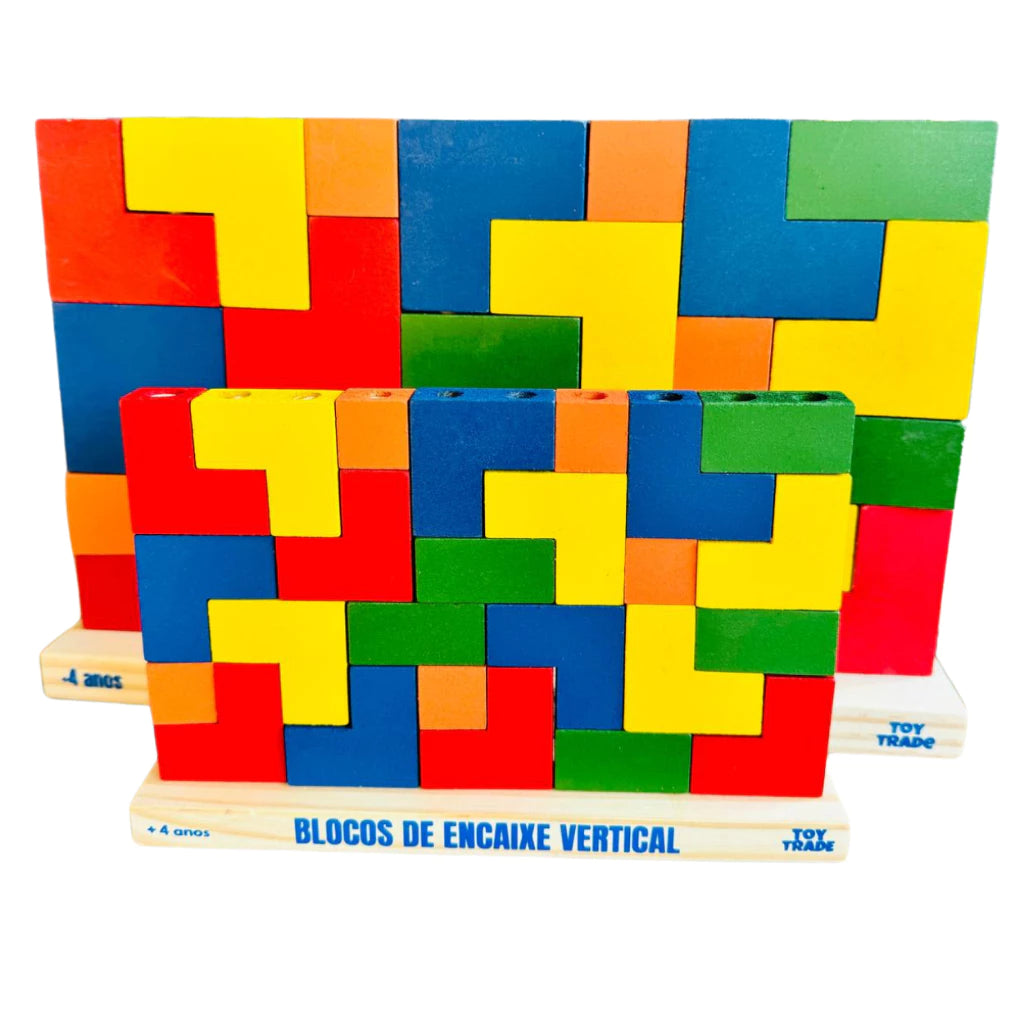 Blocos Verticais Tetris Toy Trade - 25 Peças de Madeira Coloridas Jogo de Encaixe Educativo Infantil