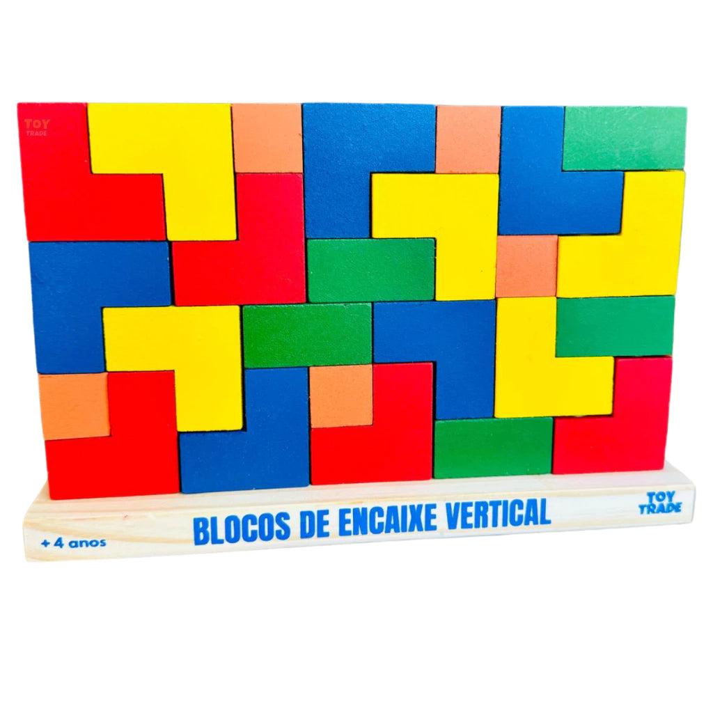 Blocos Verticais Tetris Toy Trade - 25 Peças de Madeira Coloridas Jogo de Encaixe Educativo Infantil