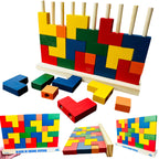 Blocos Verticais Tetris Toy Trade - 25 Peças de Madeira Coloridas Jogo de Encaixe Educativo Infantil