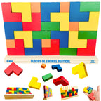 Blocos Verticais Tetris Toy Trade - 25 Peças de Madeira Coloridas Jogo de Encaixe Educativo Infantil