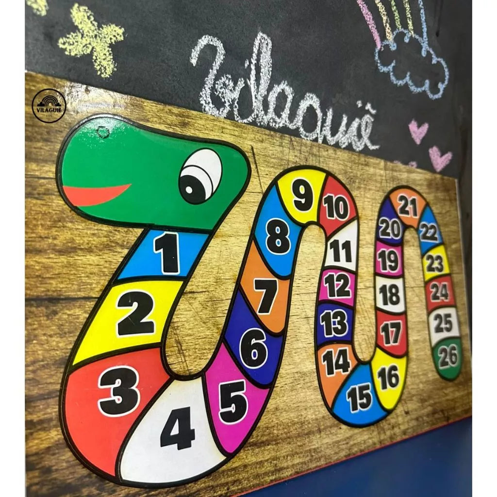 Quebra-Cabeça Cobrinha Alfabeto e Números em  MDF Brinquedo Educativo Pedagógico Alfabetização