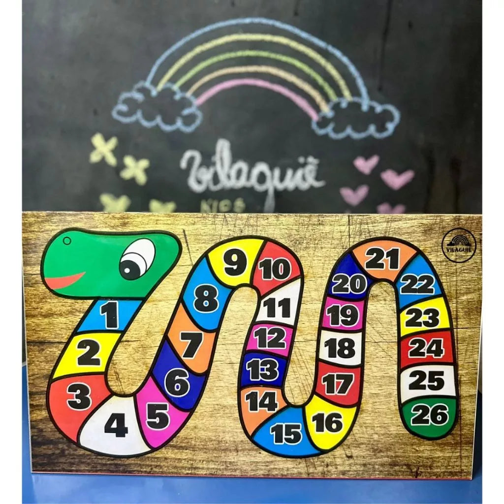 Quebra-Cabeça Cobrinha Alfabeto e Números em  MDF Brinquedo Educativo Pedagógico Alfabetização