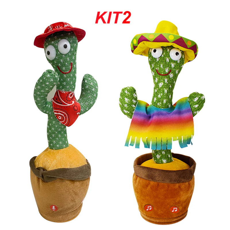KIT1/KIT2 Cacto Dançante Falante Interativo com Som Musicas Repete Música, Dança, Luzes