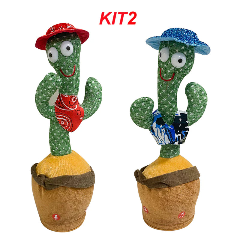 KIT1/KIT2 Cacto Dançante Falante Interativo com Som Musicas Repete Música, Dança, Luzes