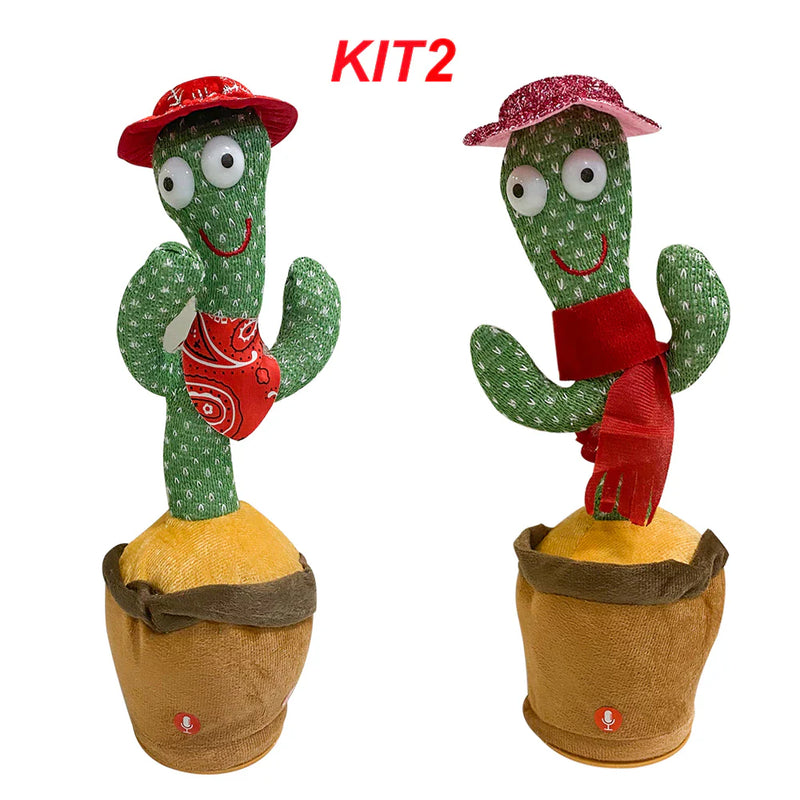 KIT1/KIT2 Cacto Dançante Falante Interativo com Som Musicas Repete Música, Dança, Luzes