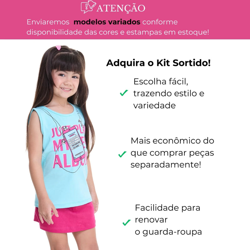 Kit Sortido 10 Peças de Roupas Infantil Menina - 5 Camisetas + 5 Bermudas - Kit com 5 Conjuntos de Roupa Infantil Menina Verão Feminino
