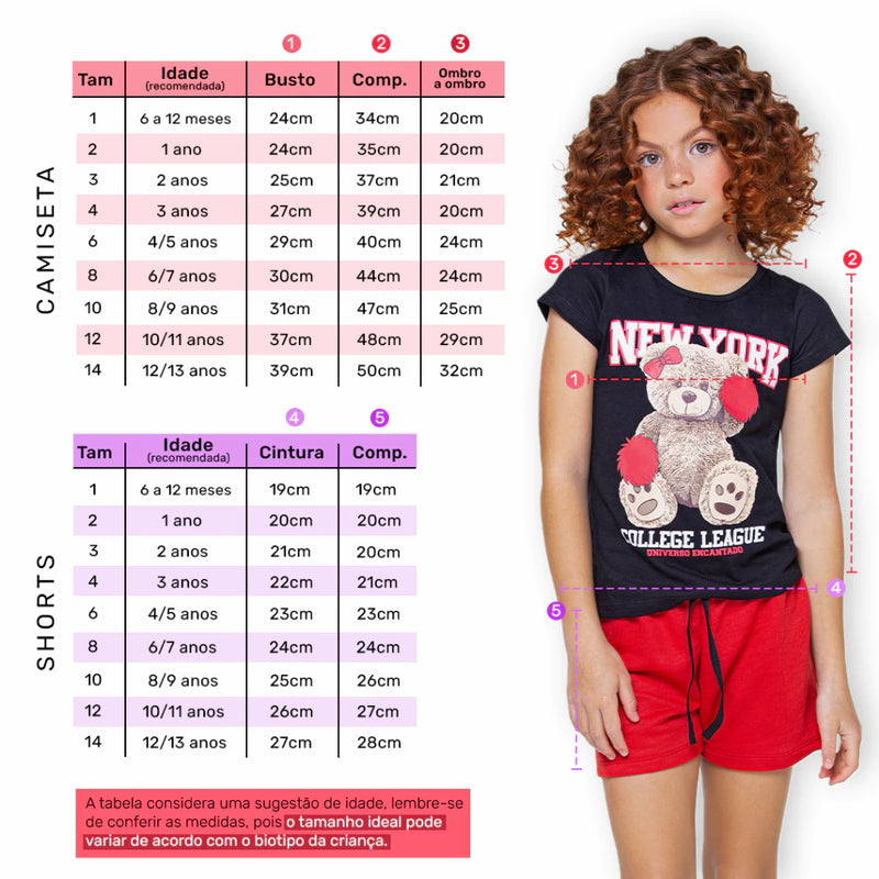 Kit Sortido 10 Peças de Roupas Infantil Menina - 5 Camisetas + 5 Bermudas - Kit com 5 Conjuntos de Roupa Infantil Menina Verão Feminino