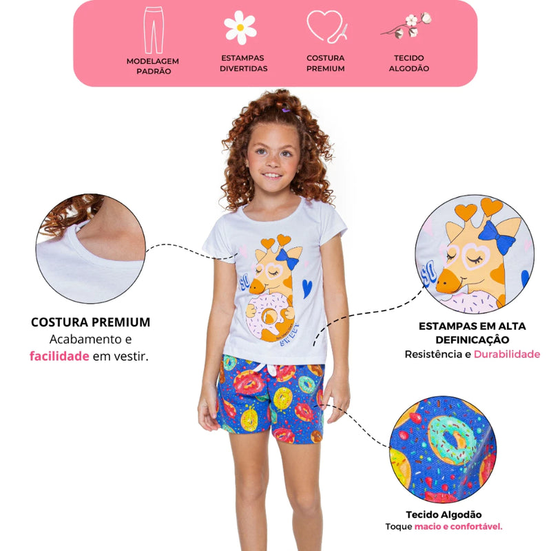 Kit Sortido 10 Peças de Roupas Infantil Menina - 5 Camisetas + 5 Bermudas - Kit com 5 Conjuntos de Roupa Infantil Menina Verão Feminino