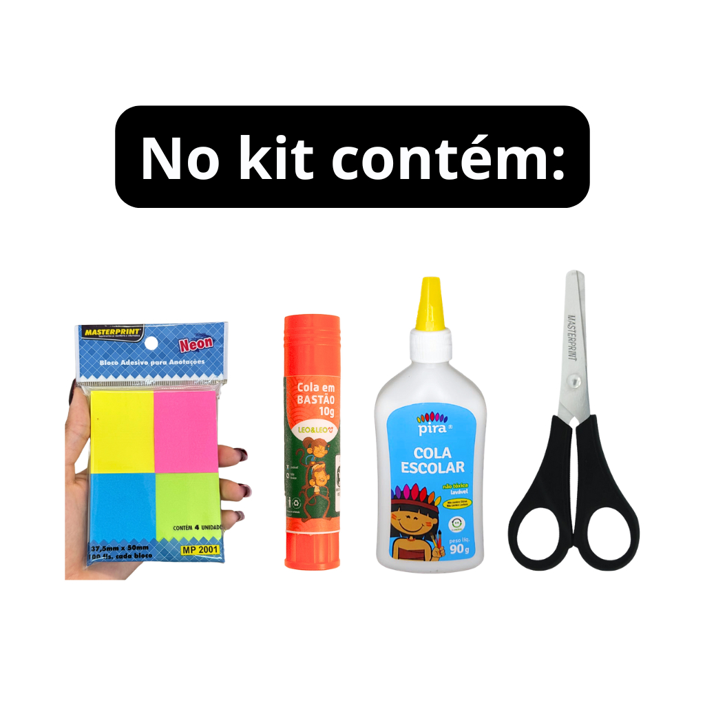 kit 47 Itens Material Escolar Volta as aulas ensino fundamental médio Básico caneta lápis marca texto borracha corretivo