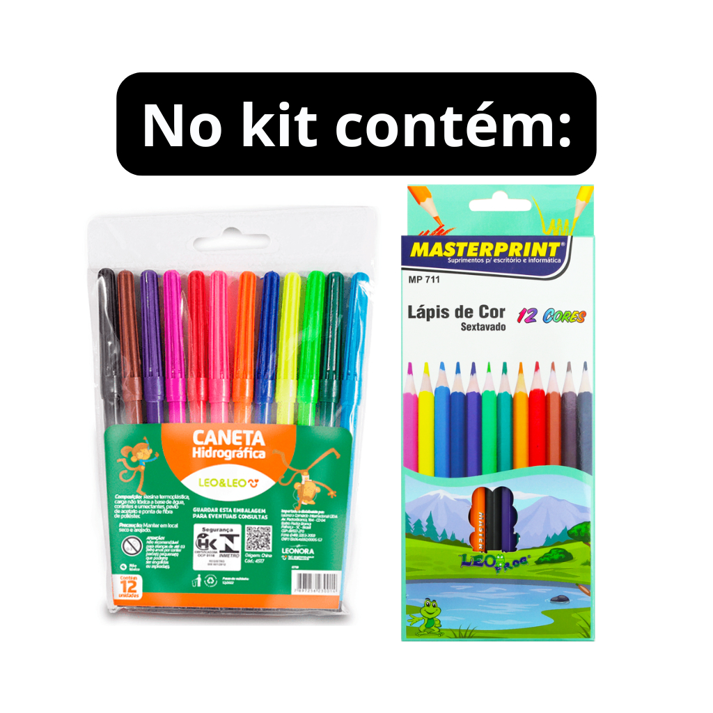 kit 47 Itens Material Escolar Volta as aulas ensino fundamental médio Básico caneta lápis marca texto borracha corretivo
