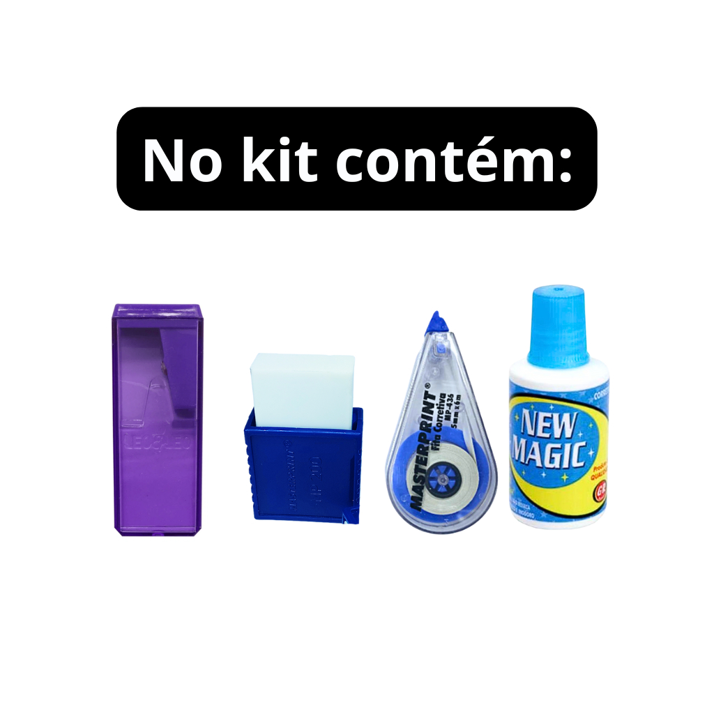 kit 47 Itens Material Escolar Volta as aulas ensino fundamental médio Básico caneta lápis marca texto borracha corretivo