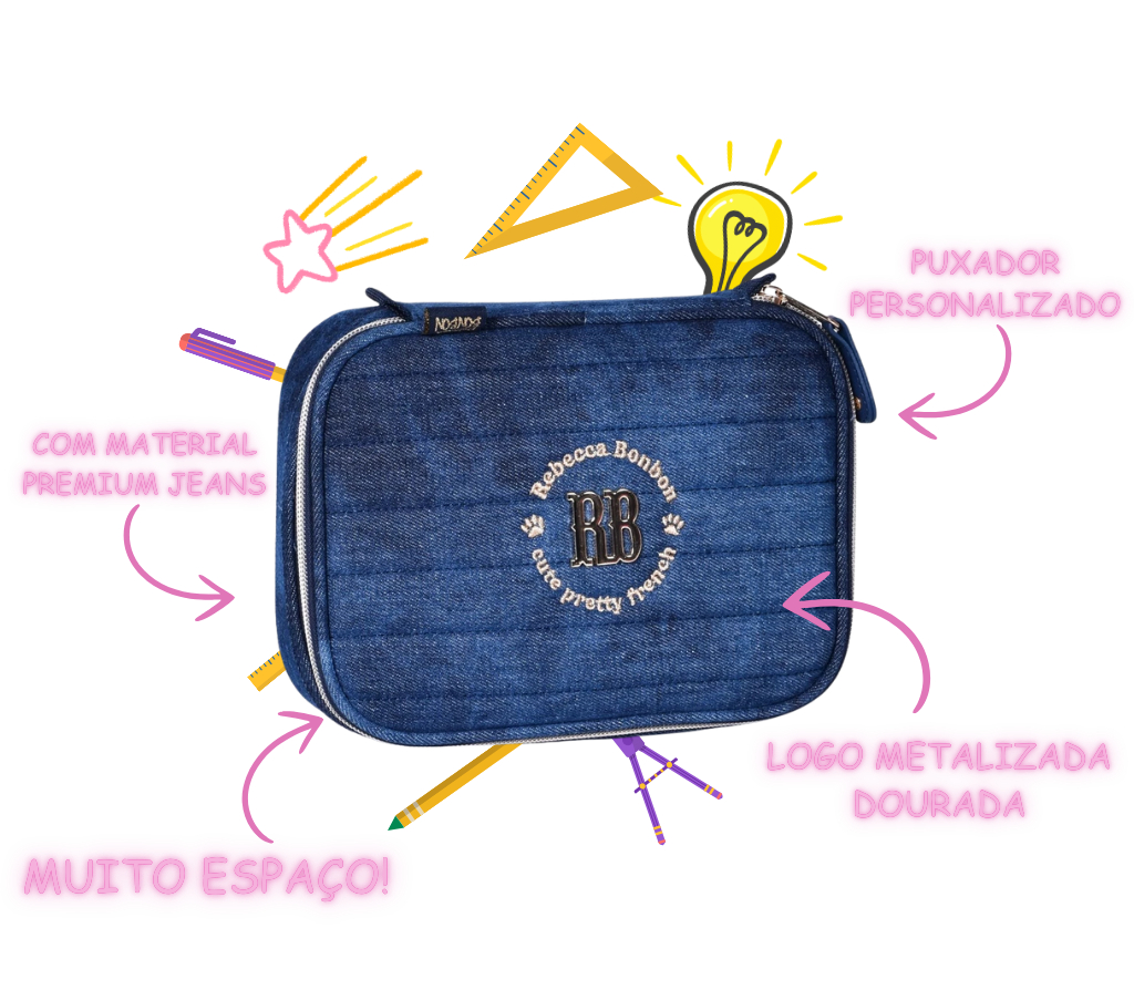 Estojo Escolar Rebecca Bonbon Clio Style Jeans RB24064