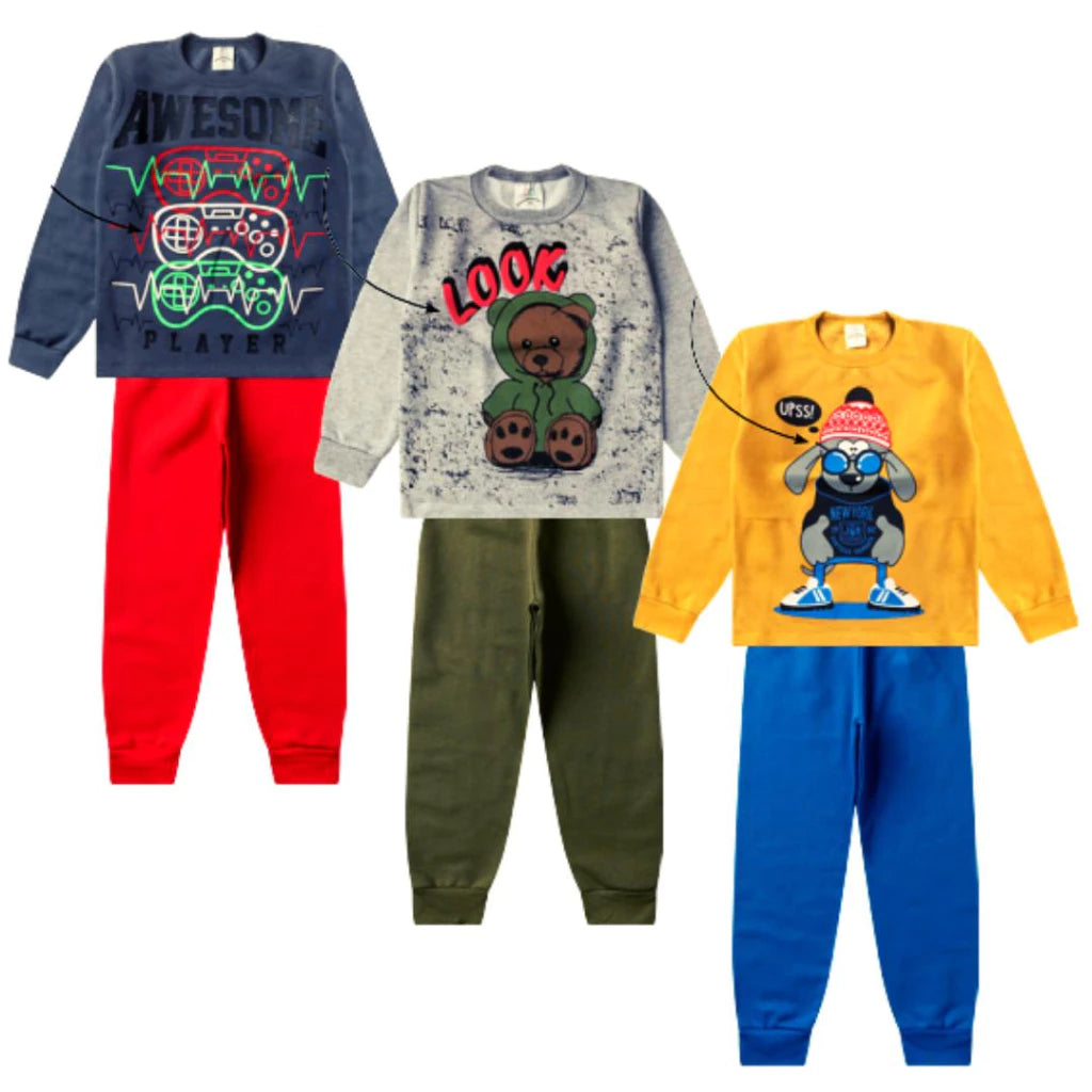 Kit 6 Peças Conjunto Moletom Infantil Menino 1 ao 14 Masculino Inverno Manga Longa Pronta Entrega