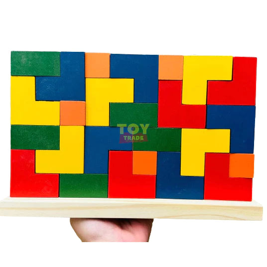 Blocos Verticais Tetris Toy Trade - 25 Peças de Madeira Coloridas Jogo de Encaixe Educativo Infantil