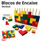 Blocos Verticais Tetris Toy Trade - 25 Peças de Madeira Coloridas Jogo de Encaixe Educativo Infantil